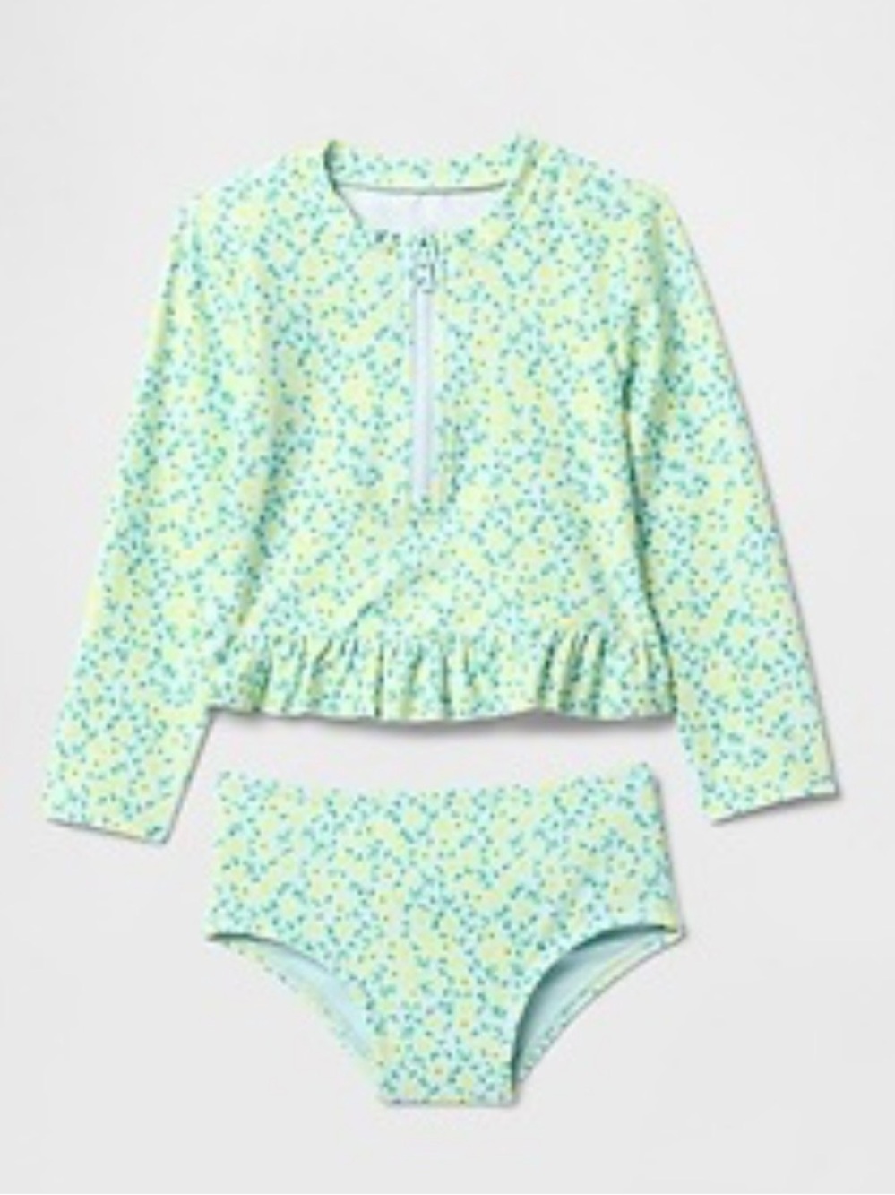 GAP Girls Light Green Floral and Lemon Long Sleeve Rash Guard Bikini Set
